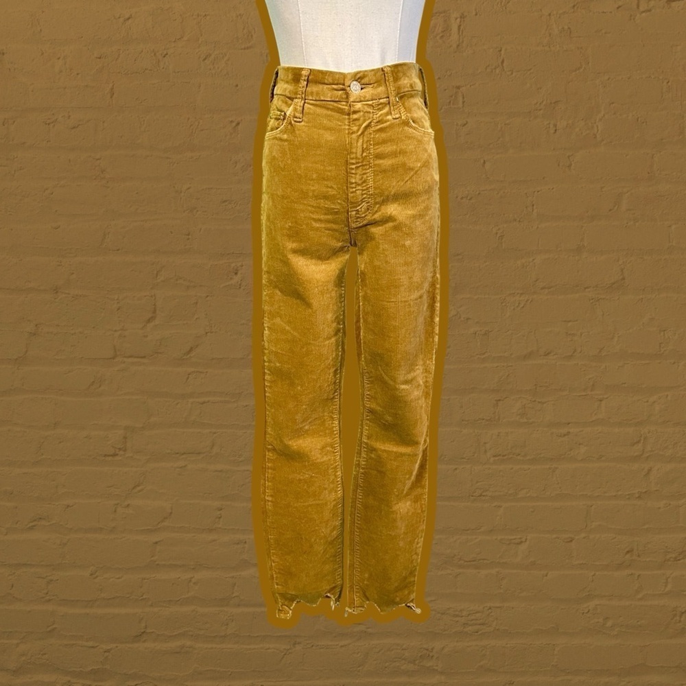 MOTHER Denim ‘High Waisted Looker Ankle Chew’ Corduroy Pant in “Okra” Size 24